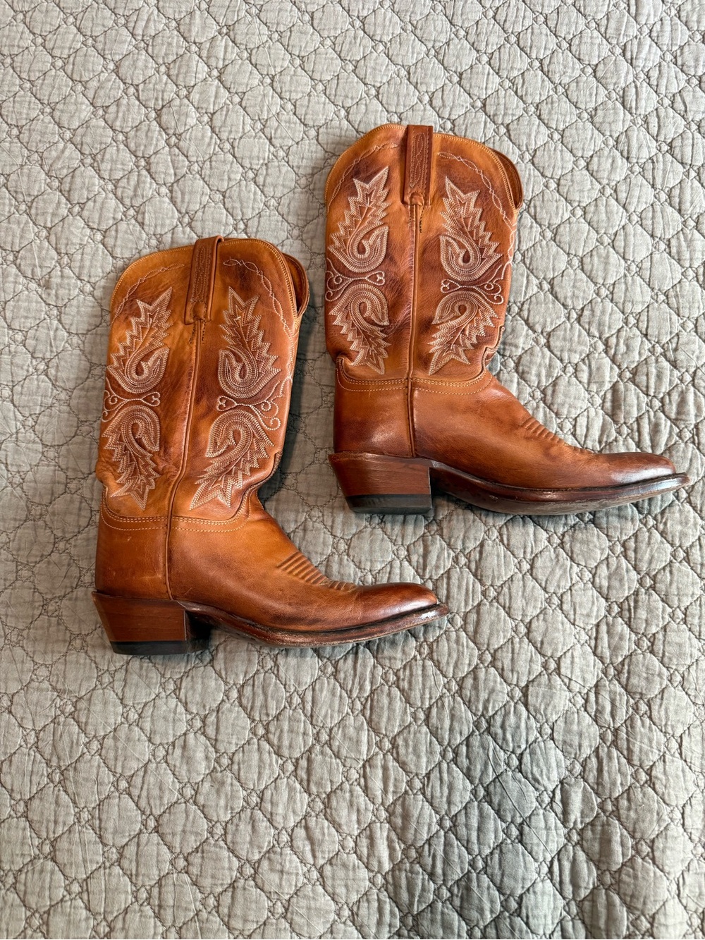 Lucchese Brown Leather Embroidered Western Heeled Boots